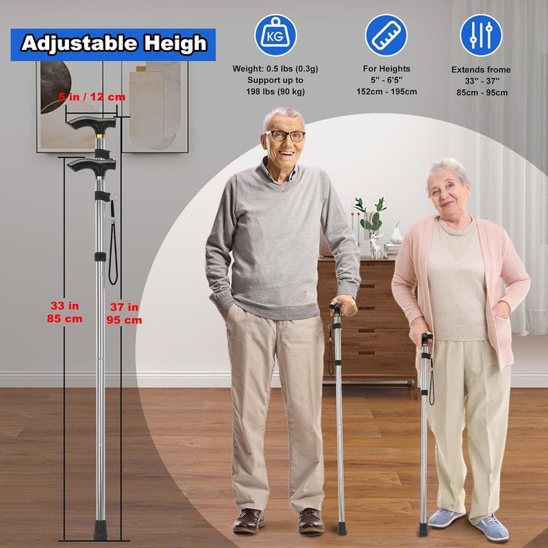 MFE Folding Cane, Portable 5-Level Adjustable Height Walking Stick with Foldable Design, Wrist Strap, and T Handle for Men and Women - Image 3